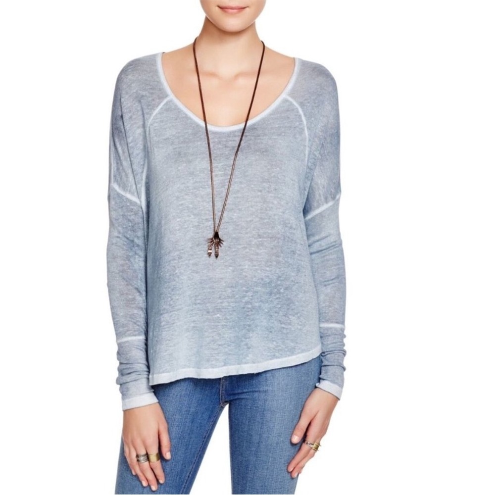 We the Free Free People Macchiato Heathered Long Sleeve Top Sapphire Sz XS